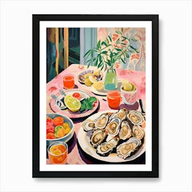 Mediterranean Seafood Lunch Summer Illustration 4 Art Print