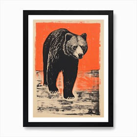 Bear, Woodblock Animal  Drawing 4 Art Print