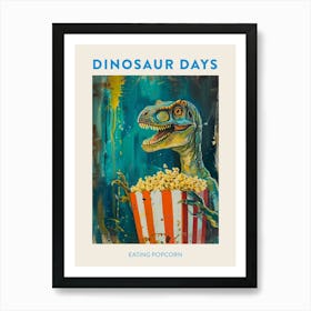 Blue Dinosaur Eating Popcorn 1 Art Print