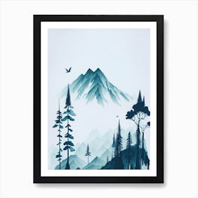 Mountain And Forest In Minimalist Watercolor Vertical Composition 130 Art Print