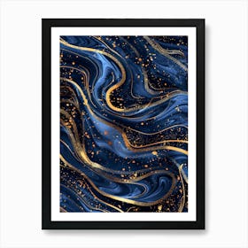 Abstract Blue And Gold Abstract Painting 2 Art Print