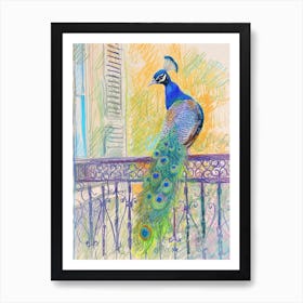 Peacock On French Metal Railing 1 Art Print