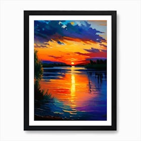 Sunset Over Lake Waterscape Impressionism 1 Art Print