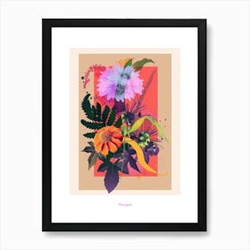 Marigold 1 Neon Flower Collage Poster Art Print