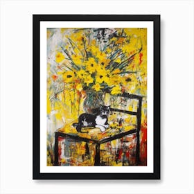 Daffodils With A Cat 2 Abstract Expressionism  Art Print