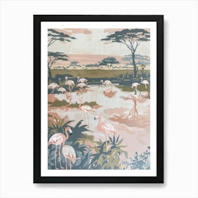 Pink Flamingo Pastels Jungle Illustration 4 Art Print
