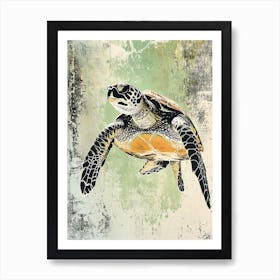 Textured Sea Turtle Swimming Painting 2 Art Print