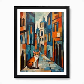 Painting Of Florence With A Cat In The Style Of Cubism Picasso Style 3 Art Print