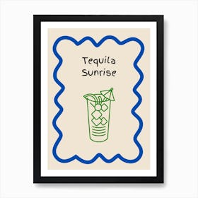 Tequila Sunrise Doodle Poster Blue & Green Art Print