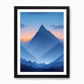 Misty Mountains Vertical Composition In Blue Tone 144 Art Print