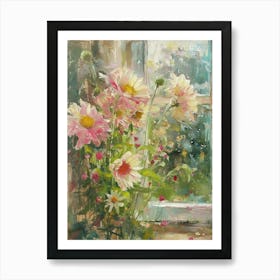 Gerbera Daisy Flowers On A Cottage Window 3 Art Print