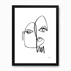 Double Faces Line Art Print