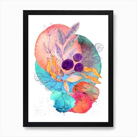 Watercolor Illustration Of Flowers And Leaves Art Print