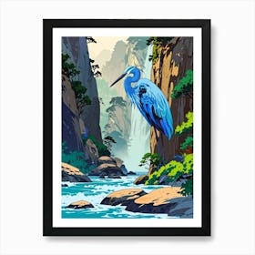 Blue Heron In The Waterfall Art Print