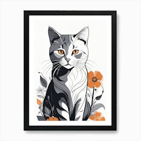 Cat In Flowers Art Print