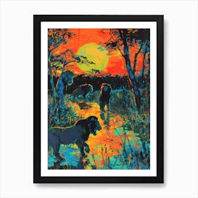 Transvaal Lion Night Hunt Fauvist Painting Painting 3 Art Print