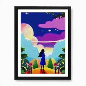 Luxmango Bold Woman Looking At Stars And Sky Sponge Art Art Print