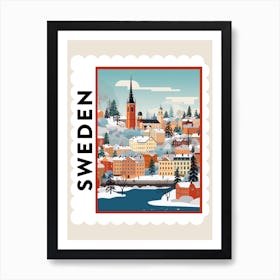 Retro Winter Stamp Poster Stockholm Sweden Art Print