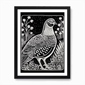 B&W Bird Linocut Grouse 1 Art Print