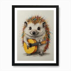 Hedgehog Playing Guitar 21 Art Print