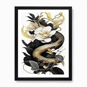 Forest Pit Viper Snake Gold And Black Art Print