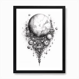 Black And White Celestial Line Art 3 Art Print