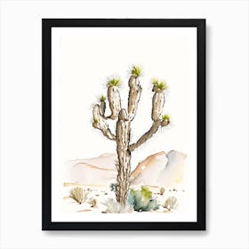 Joshua Tree By Desert Spring Minimilist Watercolour  (4) Art Print