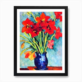 Amaryllis Floral Abstract Block Colour 2 1 Flower Art Print