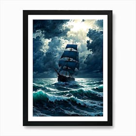 Ship In Stormy Sea Art Print