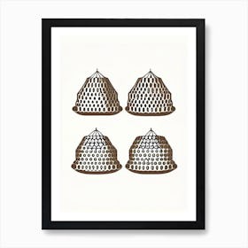 Beehive In A Row 2  Vintage Art Print