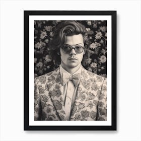 Harry Styles Kitsch Portrait B&W 4 Poster