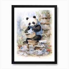 Panda Art Collecting Stamps Watercolour 2 Art Print