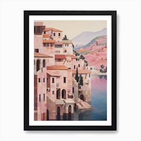 Kotor Montenegro 1 Vintage Pink Travel Illustration Art Print