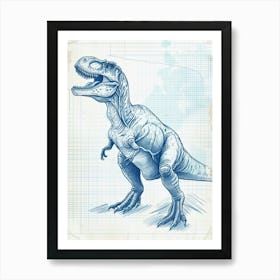 Plateosaurus Dinosaur Blue Print Sketch 2 Art Print