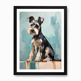 Miniature Schnauzer Dog, Painting In Light Teal And Brown 0 Art Print