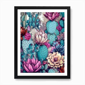 Cactus Flowers nature flora Art Print