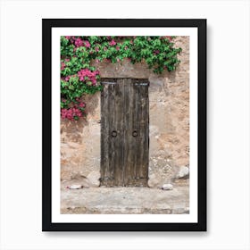 Old Wooden Door Wall Flowers Art Print