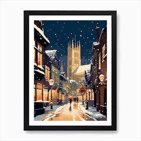 Winter Travel Night Illustration Canterbury United Kingdom 3 Art Print