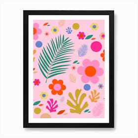 Flowers And Leaves | 02 – Pink Floral Art Print