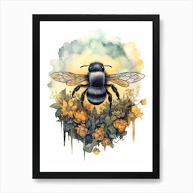 Striped Sweat Bee Beehive Watercolour Illustration 4 Art Print
