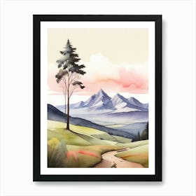 Tranquil Mountains In Minimalist Watercolor Vertical Composition 5 Art Print