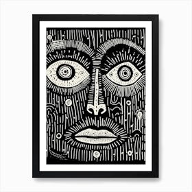 Geometric Linocut Inspired Face 2 Affiche