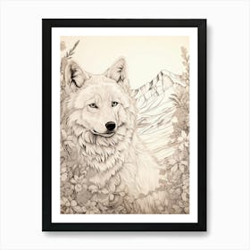 Arctic Wolf Vintage Botanical 1 Art Print