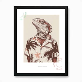 Iguana In A Floral Shirt Block Print 1 Poster Art Print