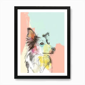 Australian Shepherd Dog Pastel Line Watercolour Illustration  1 Art Print