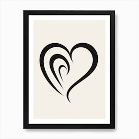 Black & White Swirly Line Heart 2 Art Print