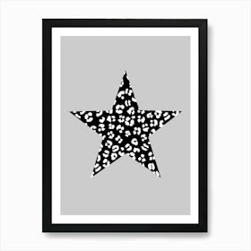 Leopard Print Star Black and White Art Print