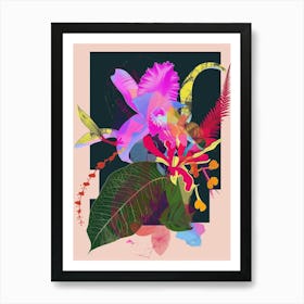 Monkey Orchid 2 Neon Flower Collage Art Print