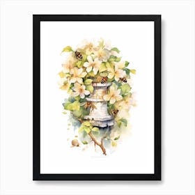 Beehive With Apple Blossom Watercolour Illustration 2 Art Print