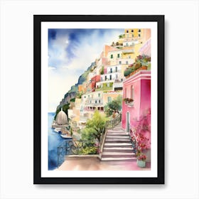 Positano, Italy Watercolour Streets 3 Affiche